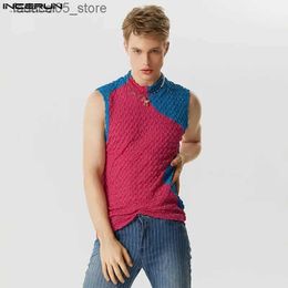 Men's Tank Tops Tops 2023 American Style New Mens Fashion Splicing Design Vests Casual Party Hot Sale Contrasting Colour Waistcoat S-5XL Q240221