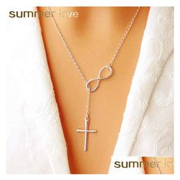 Pendant Necklaces New Arrival Simple Long Sier Chic Infinity Cross Bird Leaf Chain Pendant Fashion Necklaces For Women Jewel Dhgarden Dhiqf