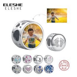 Beads ELESHE 925 Sterling Silver Child Cute Footprints Round Bead Fit Original Bracelet Custom Photo Charms Fashion Jewellery Making