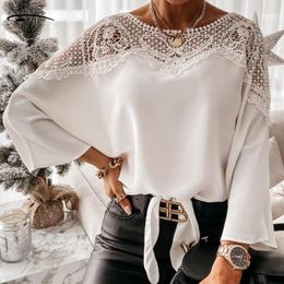 Women's Blouses 2024 Blusa Crochet Embroidery Lace Women Autumn Sexy Stitching White Shirts Vintage Casual Ladies Tops 12459