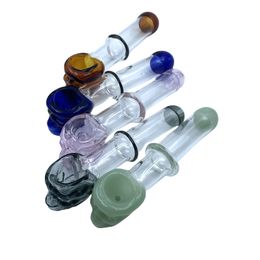 Multi-Colors Tobacco Glass Hand Pipes Spoon Smoking Pipes Tobacco Herb Skull Head Style Glass Spoon Hand Pipes High Quality