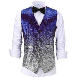 New Fashion Men's Vest Changing Colour Silver Shiny Sequin Suit Vest Waistcoat For Party Weddin Nightclub Fashion Men's