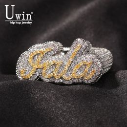 Rings Uwin Custom Name Rings Script Font Full Iced Out Aaa+ Cubic Zirconia Hiphop Band Personalised Rapper Style Jewellery