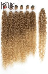 Nature Black Afro Kinky Synthetic 7 Pcs 2226 inch Ombre Brown Weave Bundles Curly Hair Q11289763611