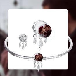 Tools BELAWANG Personalised Dreamcatcher Round Bead Fit Original Bracelet 925 Sterling Silver Custom Photo Charms For DIY Jewellery