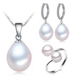 Sets Real freshwater pearl Jewellery sets women,natural pearl necklace and earrings set 925 silver white black