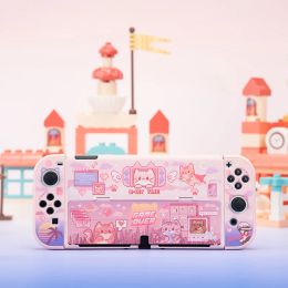 Cases Cute Cat Cartoon Switch OLED Protective Shell Hard PC Cover JoyCon Controller Game Housing for Nintendo Switch OLED Accessories