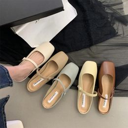 Slippers Female Shoes Mules For Women 2024 Casual Slides Cover Toe Low Luxury Rubber Basic PU Fabric Hoof Heels Sewing