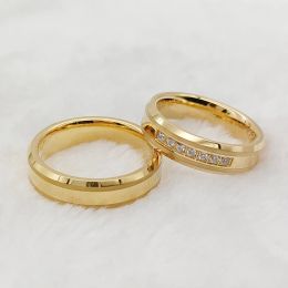 Bands Wholesale Wedding Rings For Couples Lover's Cubic Zirconia Fashion Jewelry Beveled Golden Band Tungsten Carbide Ring