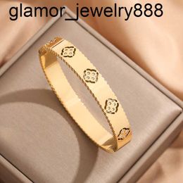 Nabest Stainless Steel Hollow Four Leaf Clover Rhinestone Bangle 18K Gold Plated Stylish Women Bracelet Bangle