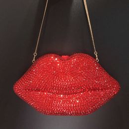 Red Lip Diamond Dinner Bag Style Solid Colour Banquet Diamond Carrying Women's Bag Lip Clutch Bag 240221