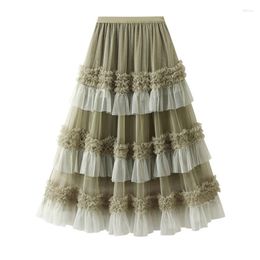 Skirts SURMIITRO Women Maxi Tiered Tutu Tulle Skirt Autumn Winter Fashionable Big Hem A Line High Waist Long Mesh Female Green