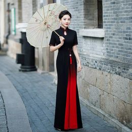 Ethnic Clothing Red Cheongsam Elegant Dress Traditional Ao Dai Women Modern Chinese Style Long Evening Party Dresses China Qipao Wedding