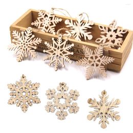 Christmas Decorations 6PCS Snowflakes Wooden Pendants Multi Type Xmas Tree Hanging Ornaments Kids DIY Wood Craft