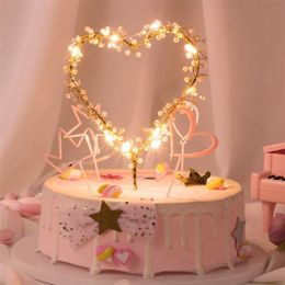 NEW 1PC Heart Shape LED Pearl Cake Toppers Baby Happy Birthday Wedding Cupcakes Party Cake Decorating Tool Y200618238Z