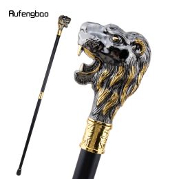 Golden Black Lion Head with Moustache Fashion Walking Stick Decorative Cospaly Vintage Fashionable Walking Cane Crosier 93cm