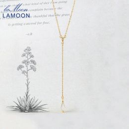 Pendants LAMOON Vintage 925 Silver Necklace For Women Diamond Natural White Crystal Long Pendant 14K Gold Plated Fine Jewerly LMNI112