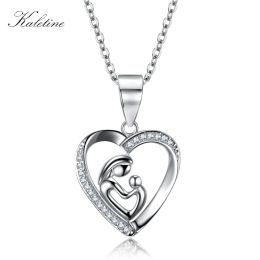 Pendants KALETINE Genuine 925 Sterling Silver CZ Gift for Mother Love Mum with Baby Love Pendant Chokers Necklaces for Women Accessories