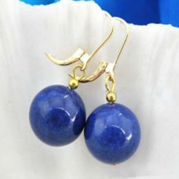 Earrings 12mm Natural blue round lapis lazuli beads 14K gold earrings Freshwater Gift Hook FOOL'S DAY Aquaculture Wedding Easter Women