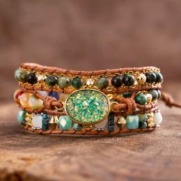 Bracelets Green Oval Opal Bracelets Golden Link Chain African Natural Stones Beaded Bangles