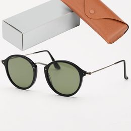 Brillen, runde Herren-Sonnenbrille, Sport, Unisex, modische Sonnenbrille, Damen, klassische Glasbrille, UV-Schutz, Gläser, Design, Vintage-Brille mit Lederetui