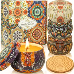 Conjunto de 4 velas perfumadas para mulheres, baunilha, lavanda, rosa, jasmim, 100% cera de soja com 8% de óleos essenciais de fragrância forte, 4,4 onças para alívio do estresse