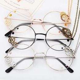 Sunglasses Frames Round Steampunk Glasses Vintage Gothic Lolita Gears Chain Decorative Women's Eyeglasses With Frame Prescription Men