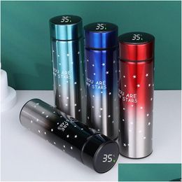 Water Bottles Creative Smart Bottle Intelligent Color-Changing Temperature Measuring Coffee Mug 304 Stainless Steel Vacuum Flask Gif Dhaol