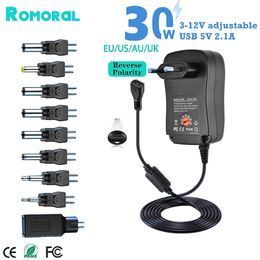 30W Universal AC Adapter Reversible Polarity Multi Voltage DC Power Supply, With 9pcs Adaptor Tips, Compatible With 3V to 12V
