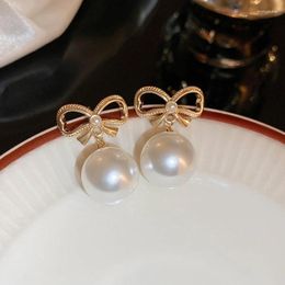 Dangle Earrings Design High Quality Luxury French Vintage Sweet Bow Pearl For Women Girls Mother Gifts Gold Color Fashion Jewelry