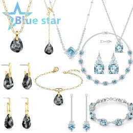 Sets Christmas gifts for new year 2022 Trends Women's jewelry store austrian crystal Jewelry Black and Blue Crystal Charm Jewelry