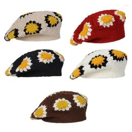 Berets Vintage Granny-square Artist Hat Cabbie Cap Outdoor Leisure Men Women