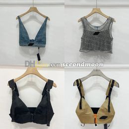 Shiny Rhinestone T Shirts Women Denim Sling Vest Sexy Cropped Top Party Tank Tops V Neck T-Shirt Bra