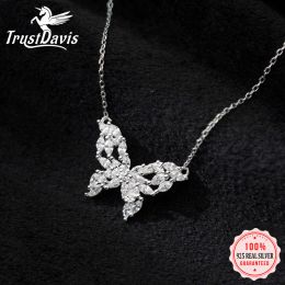 Necklaces TrustDavis Real 925 Sterling Silver Fashion Sweet Insect Butterfly Dazzling CZ Necklace For Women Valentine's Day Jewelry DB287