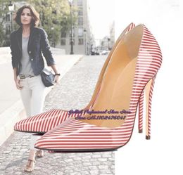 Dress Shoes Women Pink Yellow Blue Matched Colour Vertical Striped High Heel 12cm 10cm 8cm Stiletto Heels Pointed Toe Pumps Us13