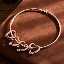 Bangles Custom Engraved Name Heart Charms Bracelets for Woman Bangle New Personalised Stainless Steel Gold Bangle Women Jewellery Pulseras