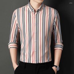 Men's Dress Shirts Male Fashion Spring Autumn Slim Work Shirt Mens Business Casual Long Sleeved Classic Striped Social