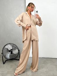 Women's Sleepwear Marthaqiqi Loose Nightwear Set Sexy Turn-Down Collar Long Sleeve Nightgowns Wide Leg Pants Ladies Pyjamas Suit