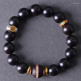 Strand Black Sandalwood Bracelet Stationery Wooden Niche Men's And Women's Beads Agate Ethnic Style Fortune 15mm