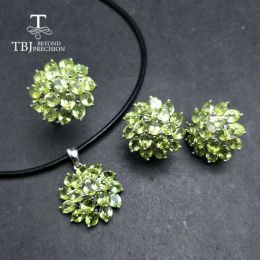 Sets TBJ,Romantic natural peridot gemstone 925 sterling silver best ring & pendant & earring for women daily party wear