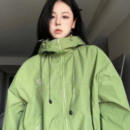 Jackets Harajuku Green Jackets Women Y2k Streetwear Coats woman Gorpcore Outdoor Oversized Vintage Jacket Trending rain clothes