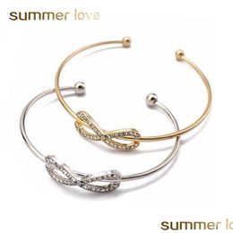 Bangle Gold Sier Crystal Rhinestone Charm Infinite Bracelets Bangles For Women Number 8 Love Cuff Bangle Fashion Open Arm Jewellery Dro Dh6Qq