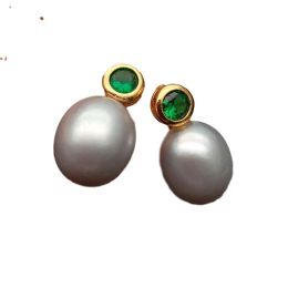 Earrings YYGEM Green Cubic Zirconia Pave gold filled natural Cultured Grey Rice Freshwater Pearl Stud Earrings luxury for women
