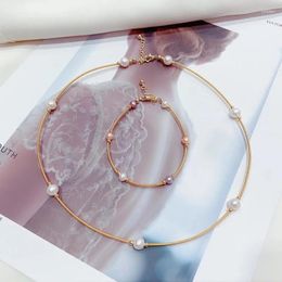 Pendants Sellsimple Chain Necklace Bracelet Jewellery Natural Orange Purple White Mix Colour Real Pearl Set Women Girl Gift Trendy