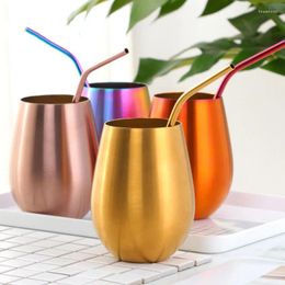 Tumblers 304 Stainless Steel Round Beer Mug Color Titanium Plated Bar Belly Cup Restaurant Home Cold Drink Free Straw Drinkware