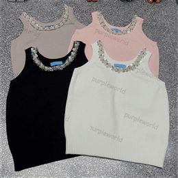 Women Knitted Tees Sequins T Shirts Sleeveless Vests Summer Tank Tops Casual 4 Colour Pullover Tops