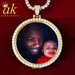 Necklaces Aokaishen Custom Photo Necklace for Men Picture Memory Medallions Personalised Pendant Hip Hop Fashion Jewellery Iced Out