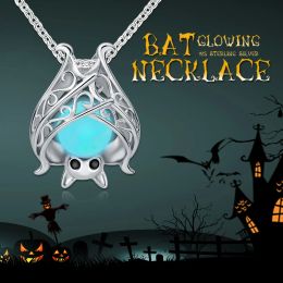 Necklaces 925 Sterling Silver Accessories Glowing Bat Necklaces Luminous Animal Pendant Chains For Women 2022 Halloween Fine Jewellery Gift