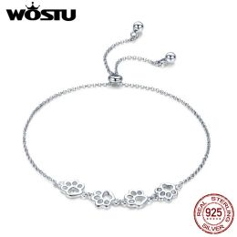 Bangles WOSTU Hot Fashion 925 Sterling Silver Paw Trail Dog Animal Chain & Link Bracelets For Women Cute Jewelry Lucky Best Gift CQB096