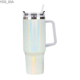 Water Bottles 40oz Stainless Steel Sublimation Glitter Shimmer Blank Holographic Rainbow Colour Insulated Tumbler with Handle for Heat Printing YQ240221